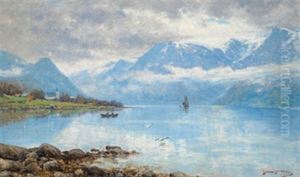 Norwegischer Fjord Oil Painting by Johan Larssen