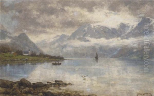 A Norwegian Fjord Oil Painting by Johan Larssen