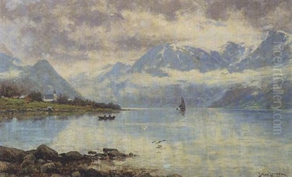 Haranger Fjord In Norwegen Oil Painting by Johan Larssen