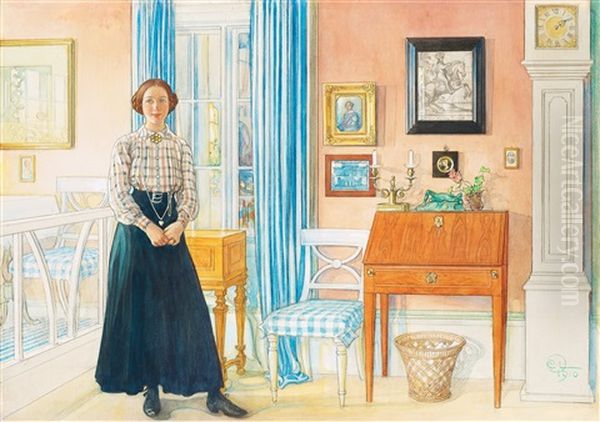 Brita I Formaket / Brita Och Liljan (brita In The Drawing-room / Brita And The Lily) Oil Painting by Carl Olof Larsson