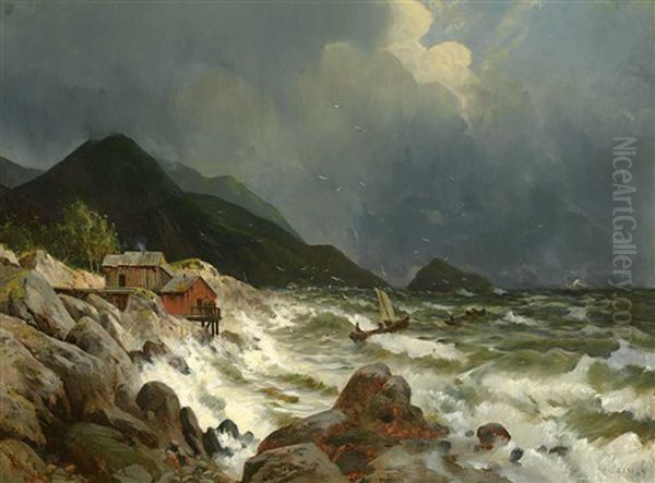 Sturmische Kustenlandschaft In Norwegen Oil Painting by Marcus Larsson