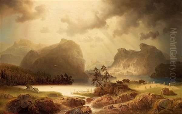 Norskt Fjordlandskap Oil Painting by Marcus Larsson