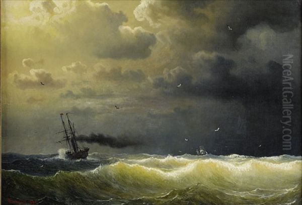 Angfartyg I Storm Oil Painting by Marcus Larsson