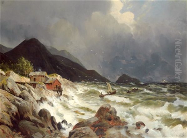 Sturm Uber Fjord Oil Painting by Marcus Larsson