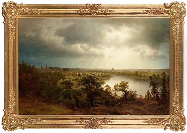 Utsikt Over Stockholm Fran Djurgarden Oil Painting by Marcus Larsson