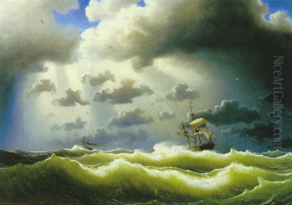 Fartyg I Storm Oil Painting by Marcus Larsson