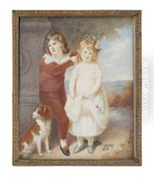 A Young Boy And Girl With A Dog Oil Painting by Andre Leon Larue