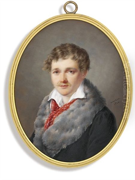 A Young Gentleman Called Alexandre L, In Fur-bordered Bottle Green Coat, Open White Shirt... Oil Painting by Andre Leon Larue