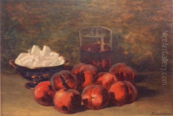 Nature Morte Aux Peches Oil Painting by Maurice Larue