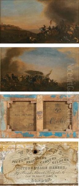 Chocs De Cavalerie (2 Works) Oil Painting by Philibert Benoit De Larue