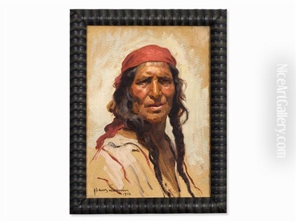 Portrait Of A Native American Oil Painting by Hans Larwin