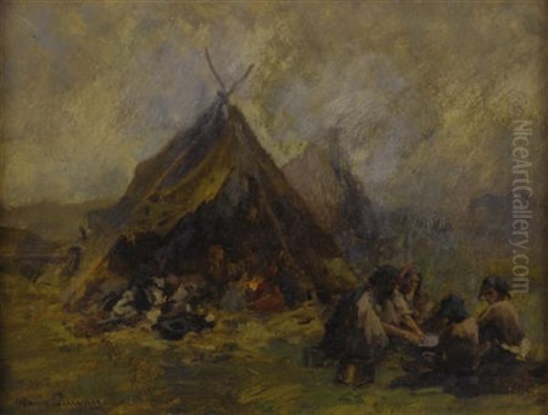 Camping Gypsies Oil Painting by Hans Larwin