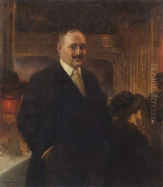 A Portrait Of A Gentleman In A Theater Oil Painting by Hans Larwin