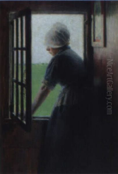 Hollandisches Madchen Am Fenster Oil Painting by Hans Larwin