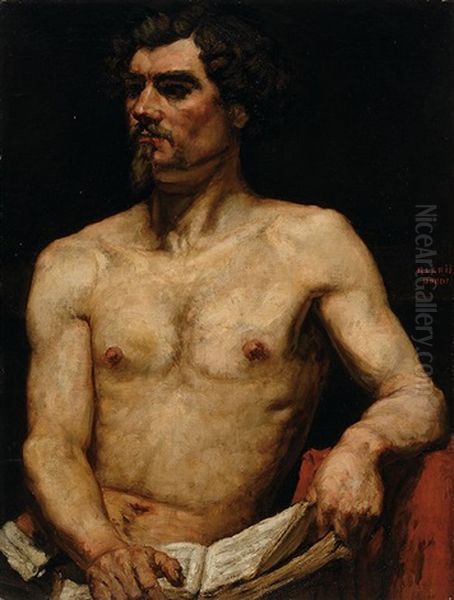 Self-portrait With A Book Oil Painting by Roland Lary