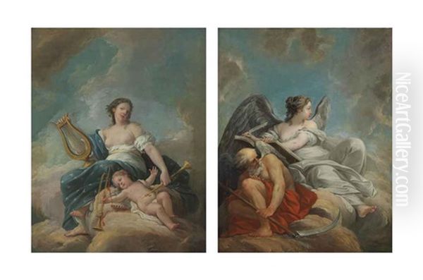 A Personification Of History And A Personification Of Music (pair) Oil Painting by Philippe De Lasalle