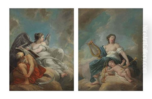 A Personification Of History (+ A Personification Of Music; Pair) Oil Painting by Philippe De Lasalle