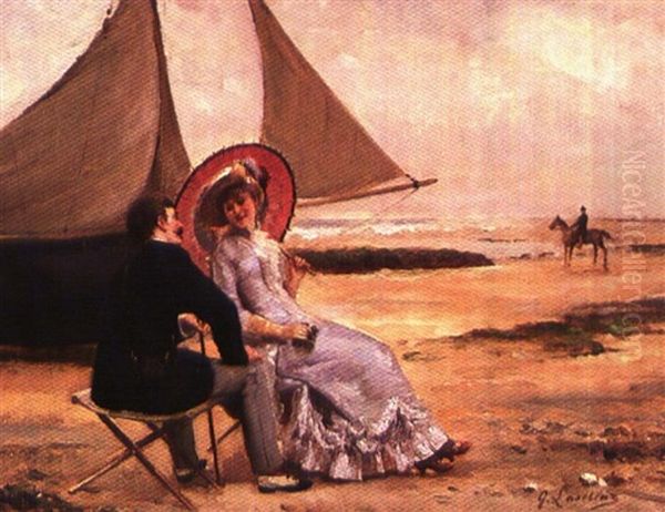 Sur La Plage Oil Painting by Gustave Francois Lasellaz