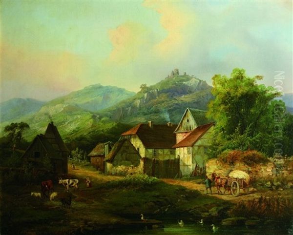 Rheinpfalzische Landschaft Oil Painting by Adolf (Johann) Lasinsky