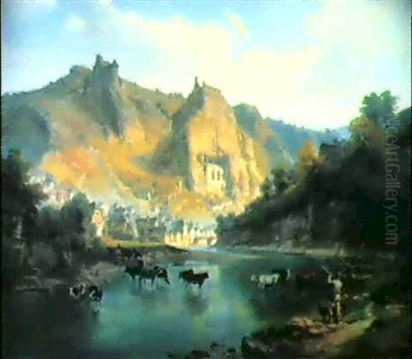 Ida-oberstein Mit Felsenkirche Oil Painting by Adolf (Johann) Lasinsky