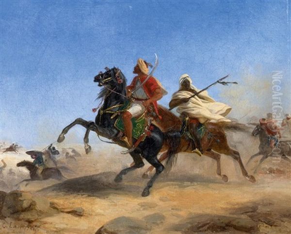 Orientalischer Reiterkampf Oil Painting by Gustav (Augustin G.) Lasinsky