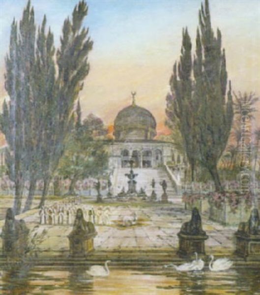 Ceremonie Religieuse Au Pied De La Mosquee Oil Painting by Otto Lasius