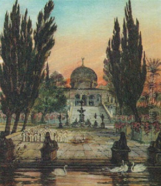 A Mosque At Sunset Oil Painting by Otto Lasius