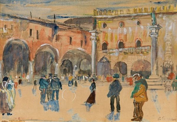 Piazza Del Popolo In Ravenna Oil Painting by Oskar Laske