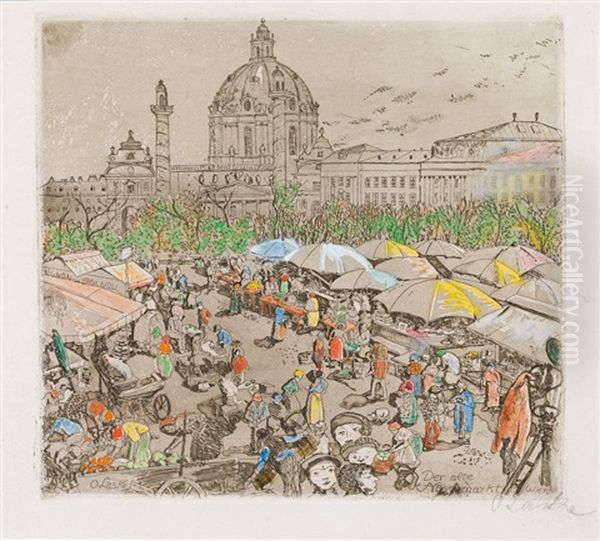 Der Alte Naschmarkt In Wien Oil Painting by Oskar Laske