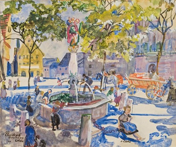 Der St. Christophbrunnen Ulm Oil Painting by Oskar Laske