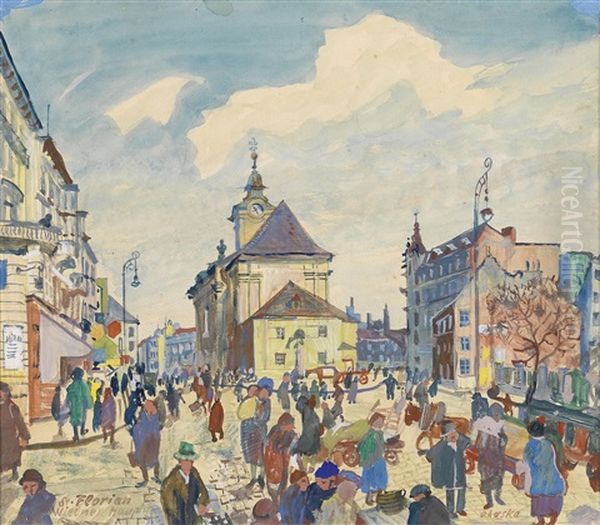 St. Florian, Wiedner Hauptstrase Oil Painting by Oskar Laske