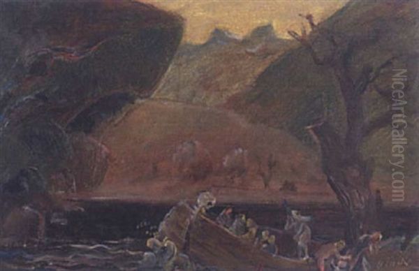 Fahrmann Charon In Der Unterwelt Oil Painting by Oskar Laske