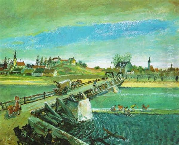 Die Brucke (motiv Bei Enns?) Oil Painting by Oskar Laske