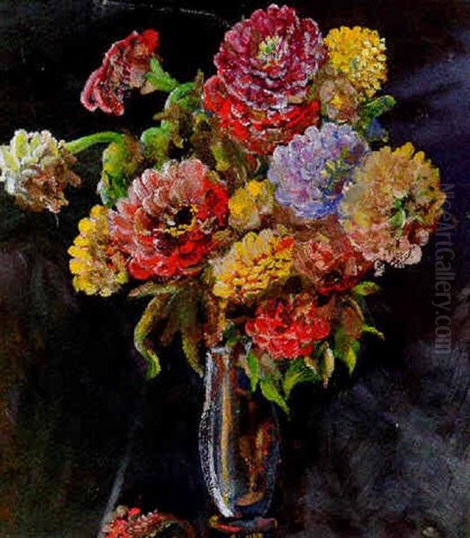 Vase Mit Dahlien Oil Painting by Oskar Laske