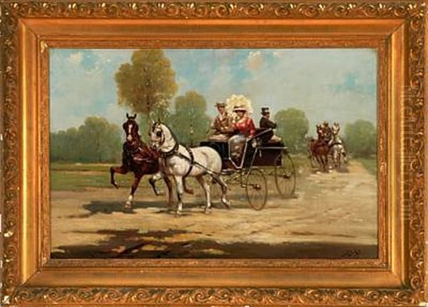 Distinguished Party In A Horse Carriage Oil Painting by L. Lasky