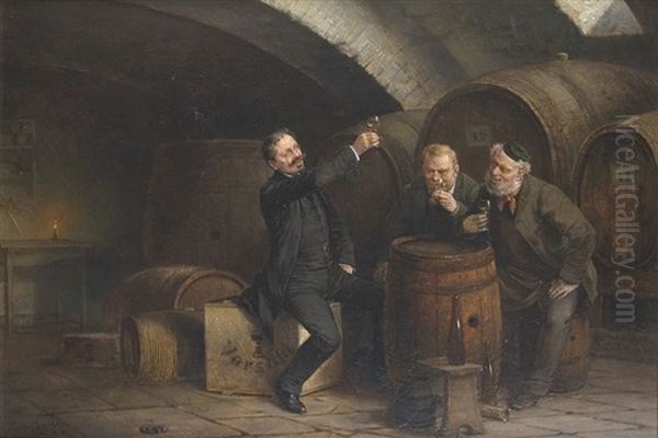 Frohliche Weinprobe Oil Painting by Hans August Lassen