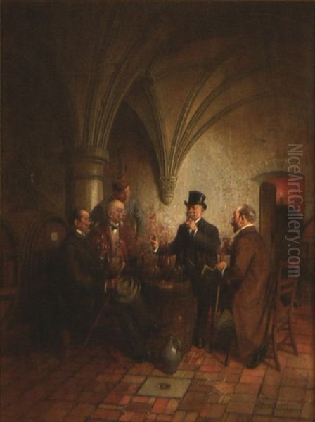 Men Tasting Wine Oil Painting by Hans August Lassen