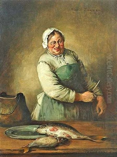 Das Fischgericht Oil Painting by Hans August Lassen