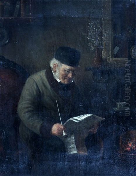 Lezende Man Met Pijp Bij De Haard Oil Painting by Johannes Anthony Last