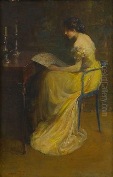 Elegant Lady In Interior by Edward August Bell