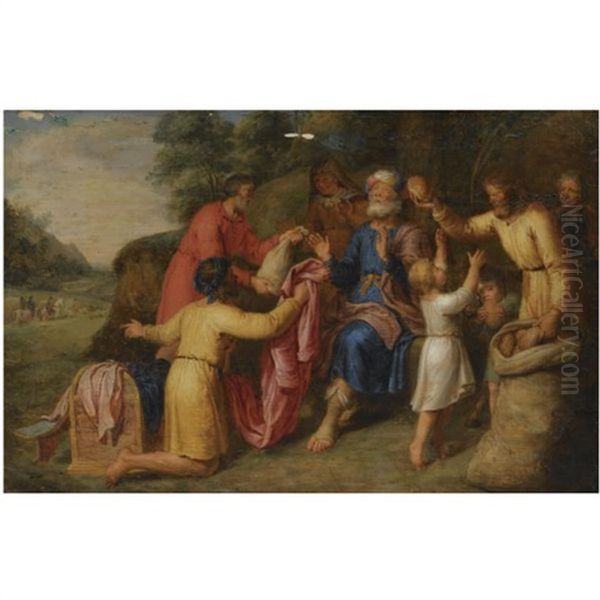 Joseph's Brothers Returning To Jacob Bearing Gifts Oil Painting by Pieter Lastman