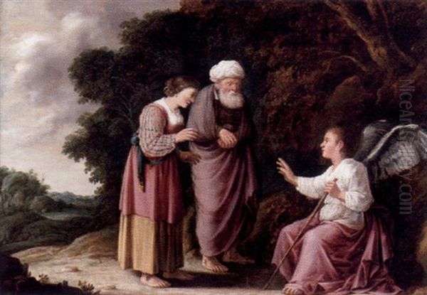 Angeln Som Talar Till Manoa Och Hans Hustru Oil Painting by Pieter Lastman