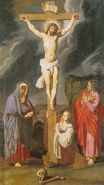 Christ On The Cross With The Virgin Mary, Saint John And Saint Mary Magdalen Oil Painting by Pieter Lastman