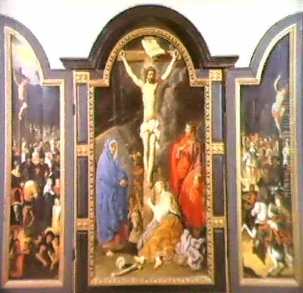 The Crucifixion (wing Panels 100.5x30.5cm) Oil Painting by Pieter Lastman