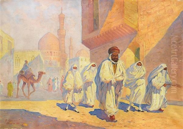 De Retour De La Mosquee Back From The Mosque Oil Painting by Aleksander Laszenko