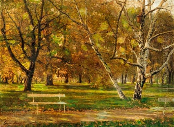 Parkreszlet Oil Painting by Oszkar Laszgallner