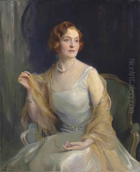 Portrait Of Cicely Wigan, Nee Cicely Margaret Bagot Oil Painting by Philip Alexius De Laszlo