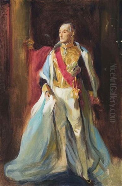 Preparatory Sketch Of Sir Rufus Daniel Isaacs (1860-1935), 1st Marquess Of Reading And Viceroy Of India, 1926, Wearing The Robes Of The Grand Master Of The Star Of India Oil Painting by Philip Alexius De Laszlo