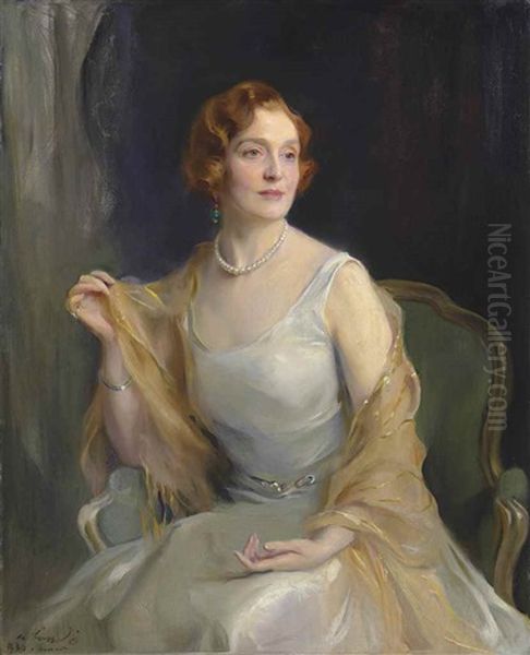 Portrait Of Cicely Wigan, Nee Cicely Margaret Bagot Oil Painting by Philip Alexius De Laszlo