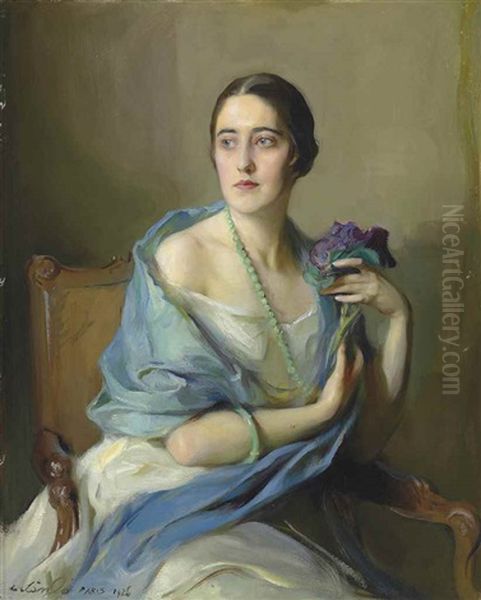 Portrait Of A Lady, Probably Helene (elena) Mier De Suberveille, Nee Elena Mier Y Cuevas Oil Painting by Philip Alexius De Laszlo